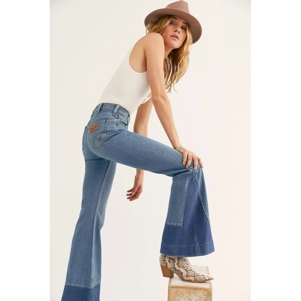 Wrangler x Free People High Rise Flare Exposed Button Jeans